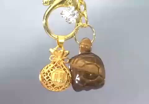 マイクローバー タイガーアイ 銭亀＆福巾着＆クローバー チャーム