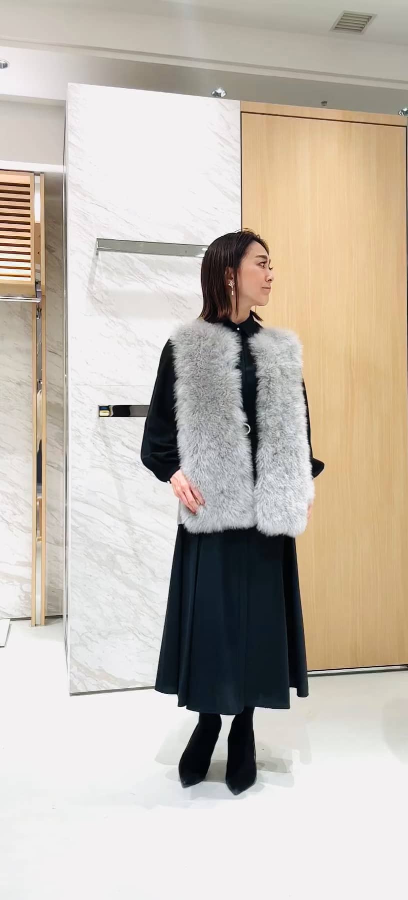 ▪️美品 アナイ ライトローンスタンドカラーワンピース サイズ38 ANAYI（アナイ）の「ライトローンスタンドカラーワンピース