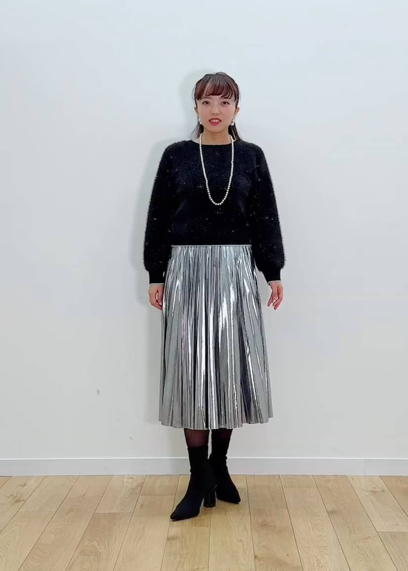 美品 ANAYI アナイ ジャガードレースプリーツスカート 濃ネイビー 38