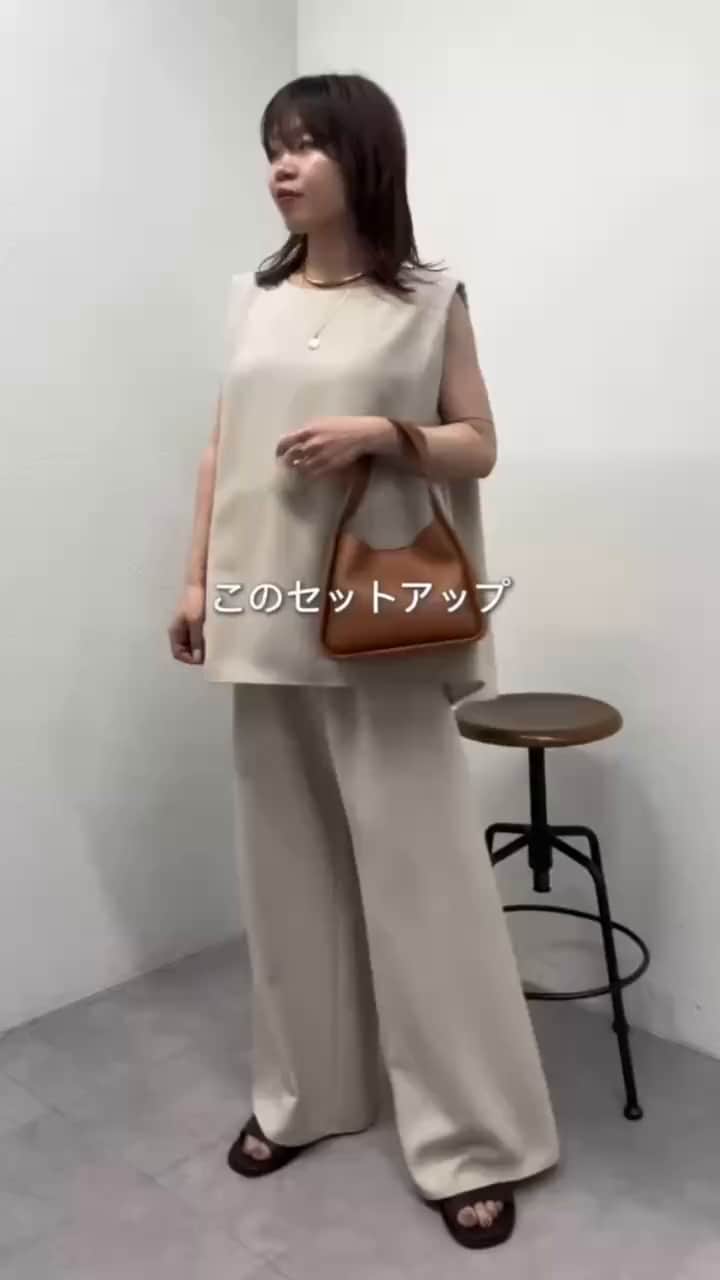 美脚パンツと同素材】【セットアップ対応】ショルダータックノースリ