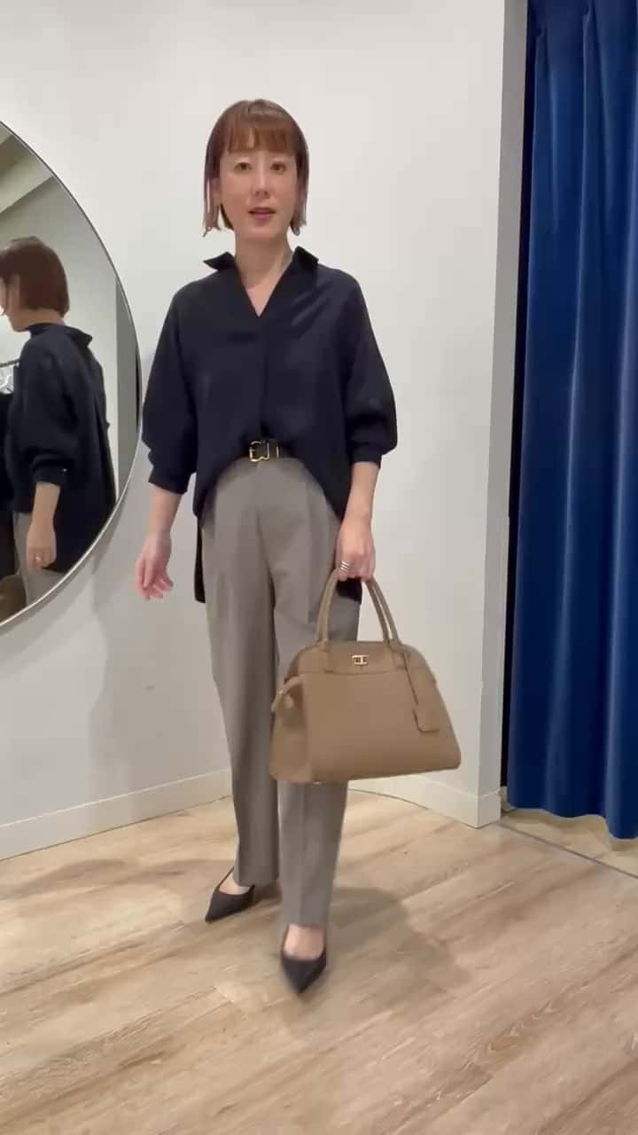 セットアップ対応》ウォッシャブルダブルサテンスキッパーブラウス 