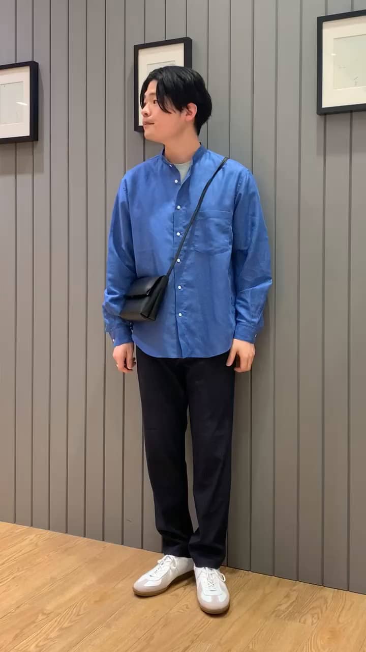 イージーリネン ジャストルーズ バンドカラー シャツ