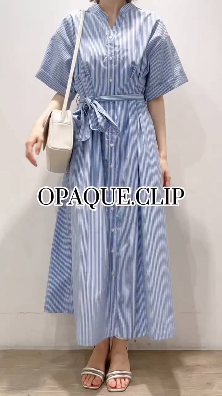 ストライプウエストタックワンピース【洗濯機洗い可】（マキシ