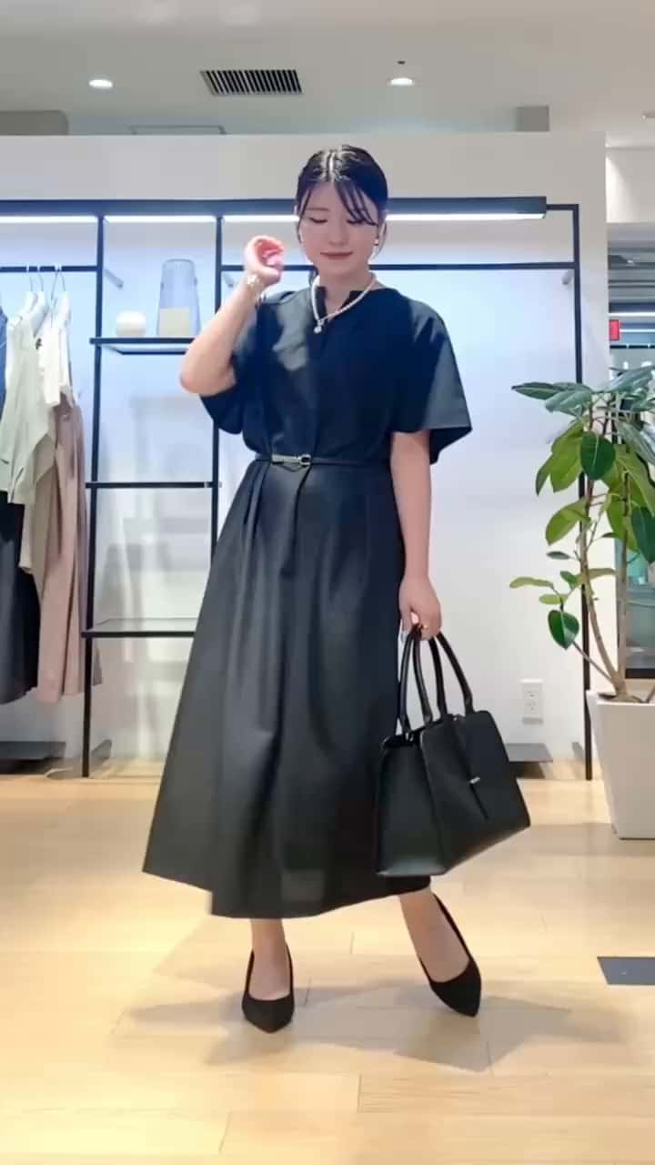 【未使用】　INDIVI 麻調スタイルアップワンピース インディヴィ INDIVI 【洗える／UVケア／SETUP可能】麻調スタイル