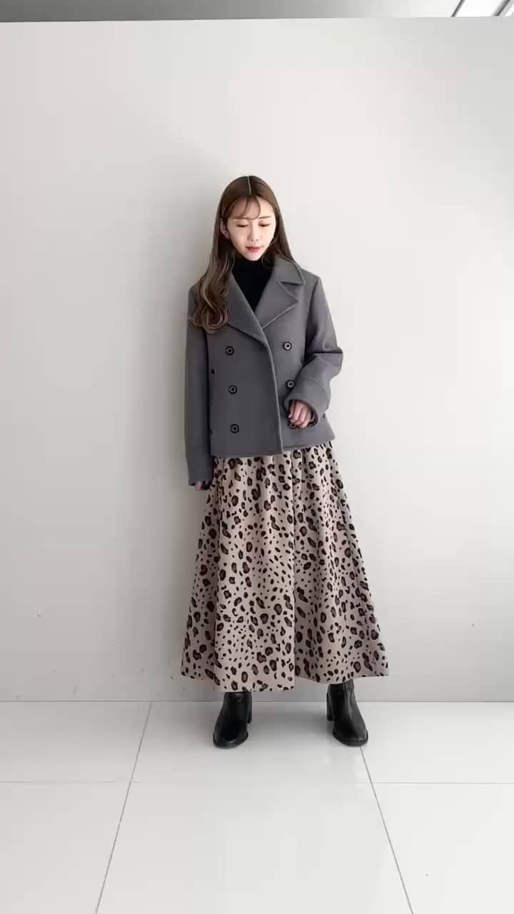 レオパードタックボリュームスカート（マキシ・ロングスカート