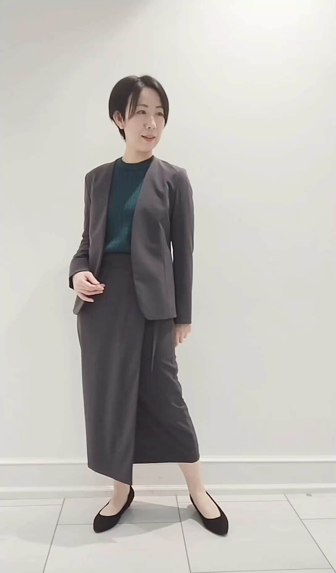 SETUP可能／洗える】Iラインラップスカート（ミモレスカート