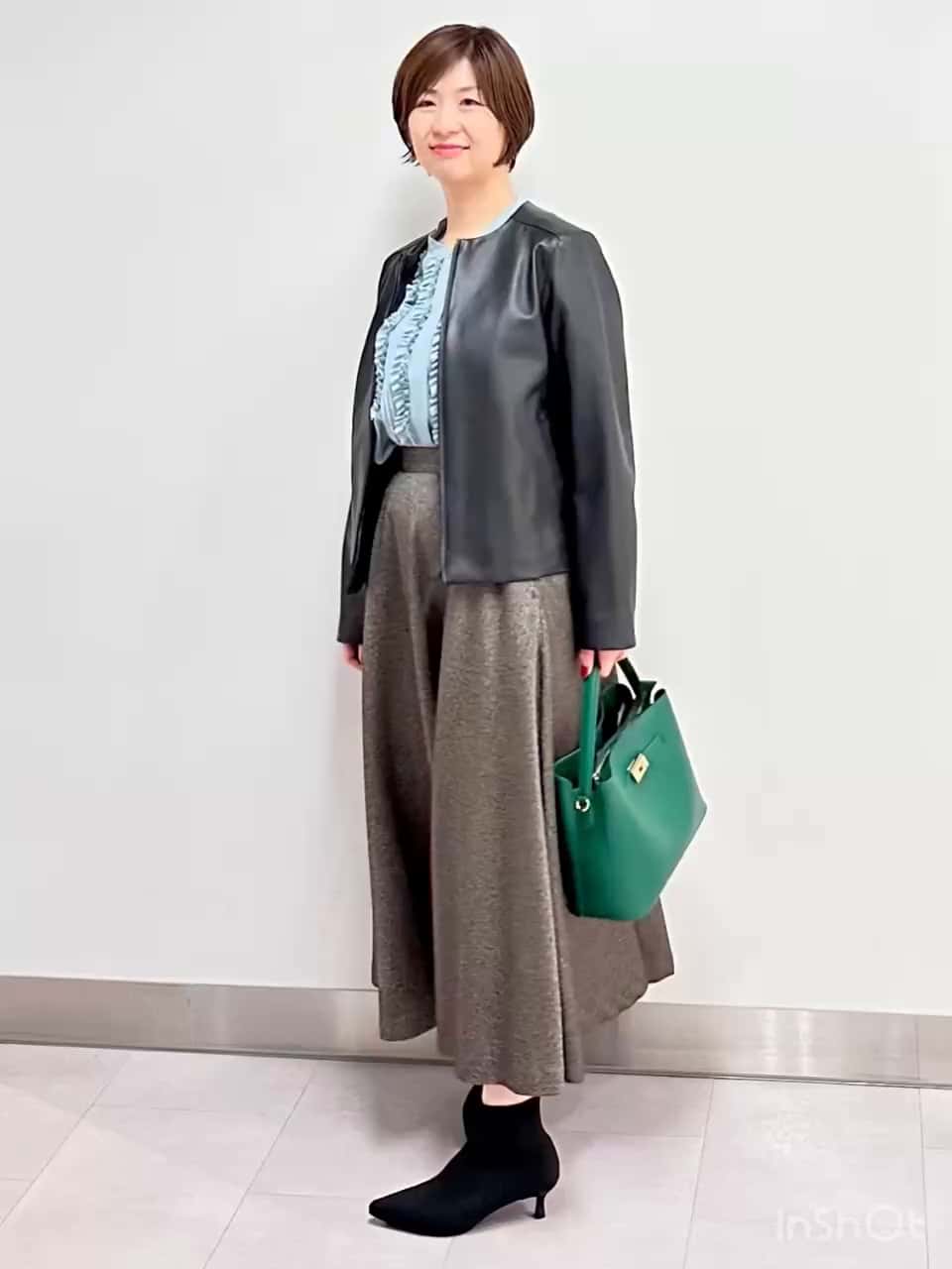 ミディ丈/ウール混】クラシカルヘリンボーン ラメスカート（マキシ