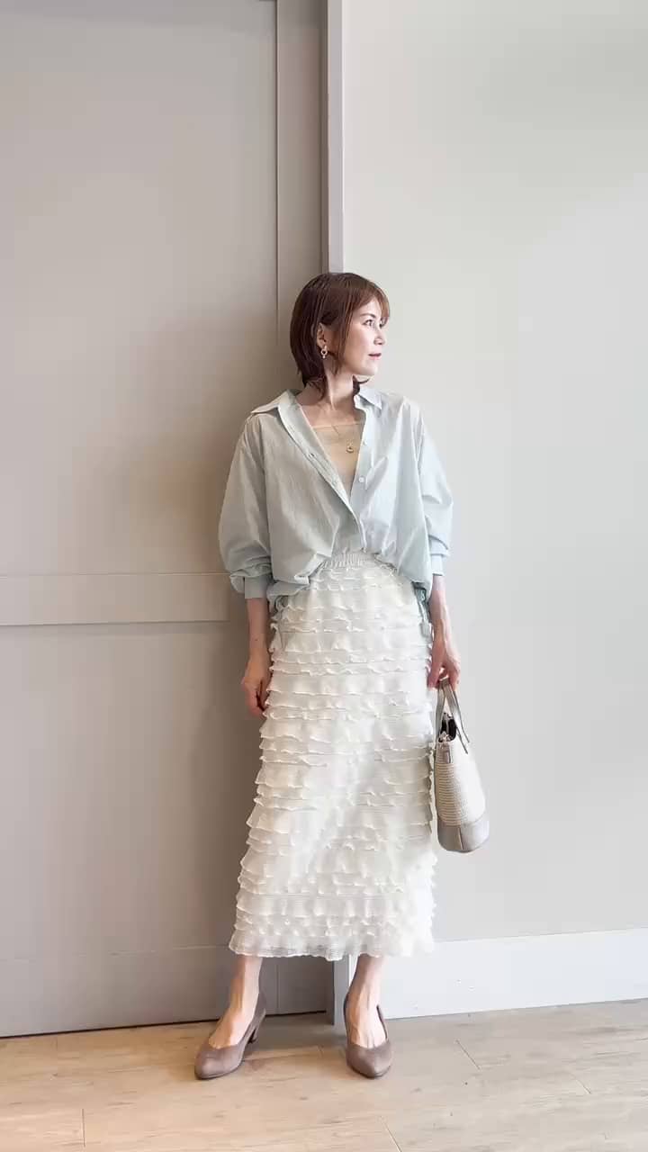 スカート GROVE RONDA SKIRT (white) ◇チェックナロースカート（マキシ・ロングスカート） | grove