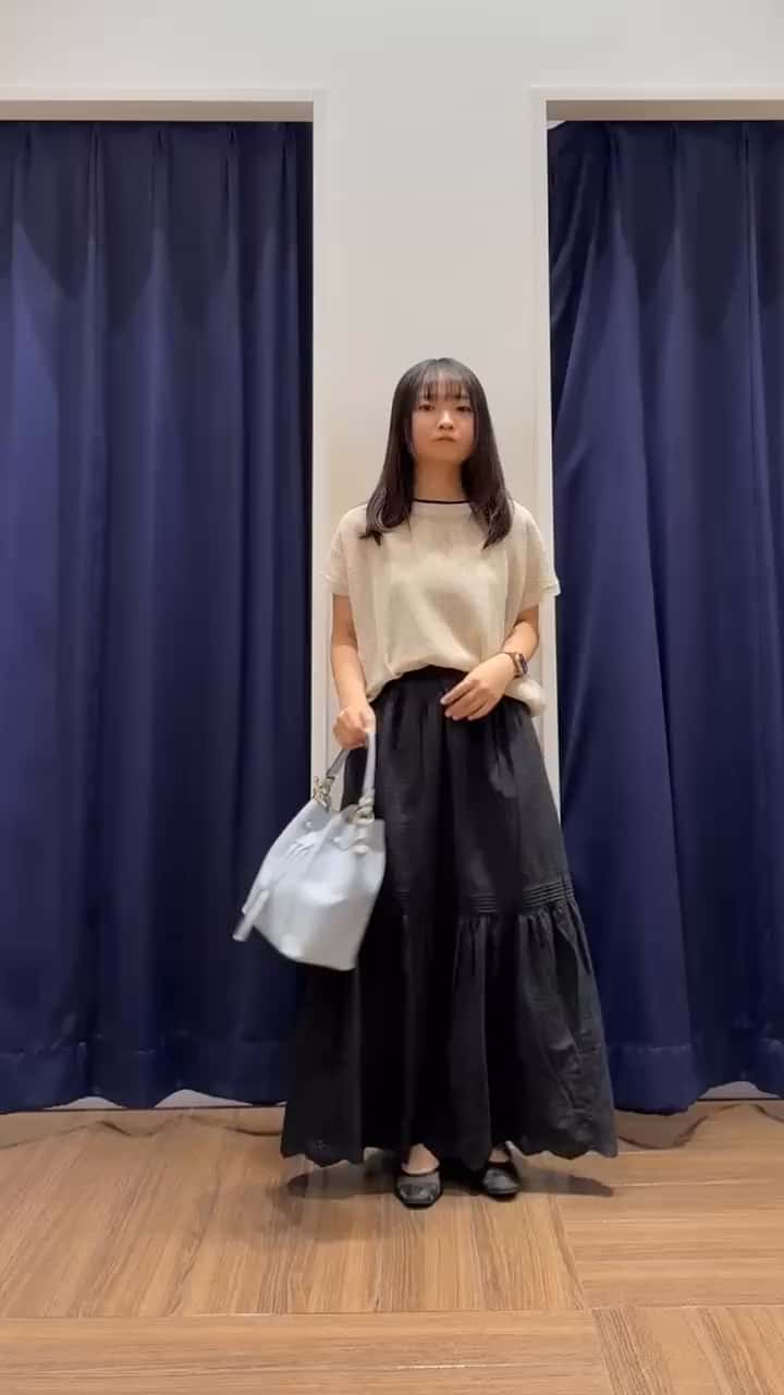 ジマーマン★Acacia リネンミディスカート 刺繍入りスカラップ裾 スカラップ刺繍スカート【洗濯機OK】(マキシ・ロングスカート