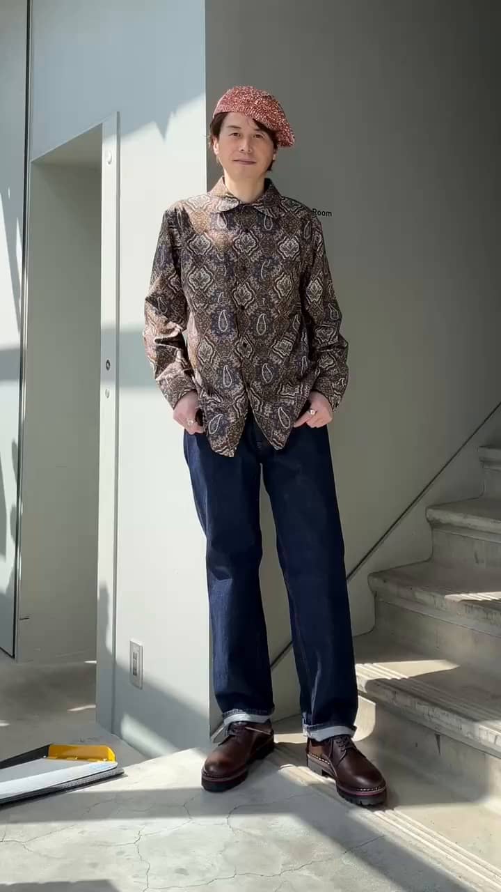 Sサイズ～】ペイズリーリップストップシャツ（カジュアルシャツ