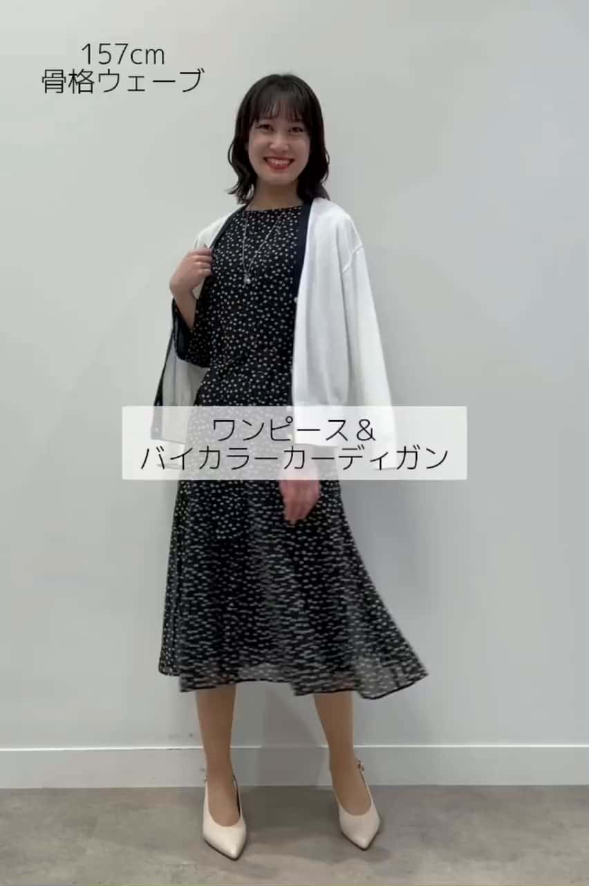変形幾何ドット柄プリントワンピース（ミドルワンピース
