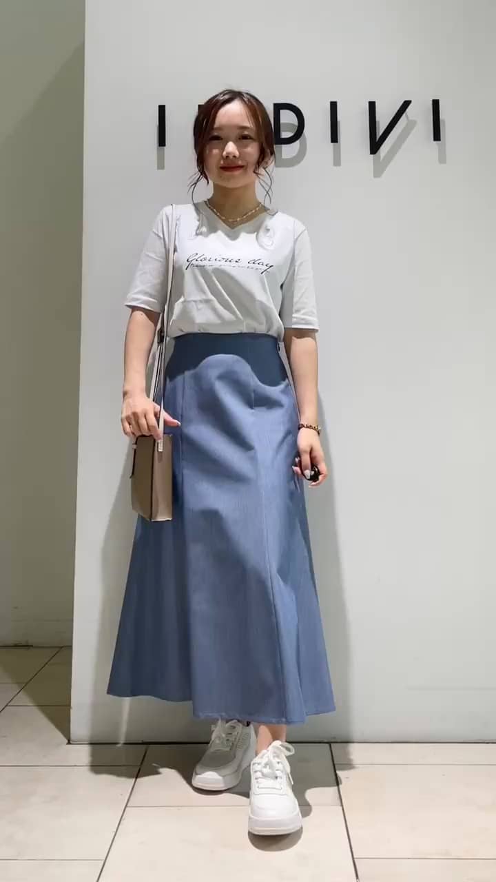 洗える／SETUP可能】デニムライクロングフレアスカート（ミモレ