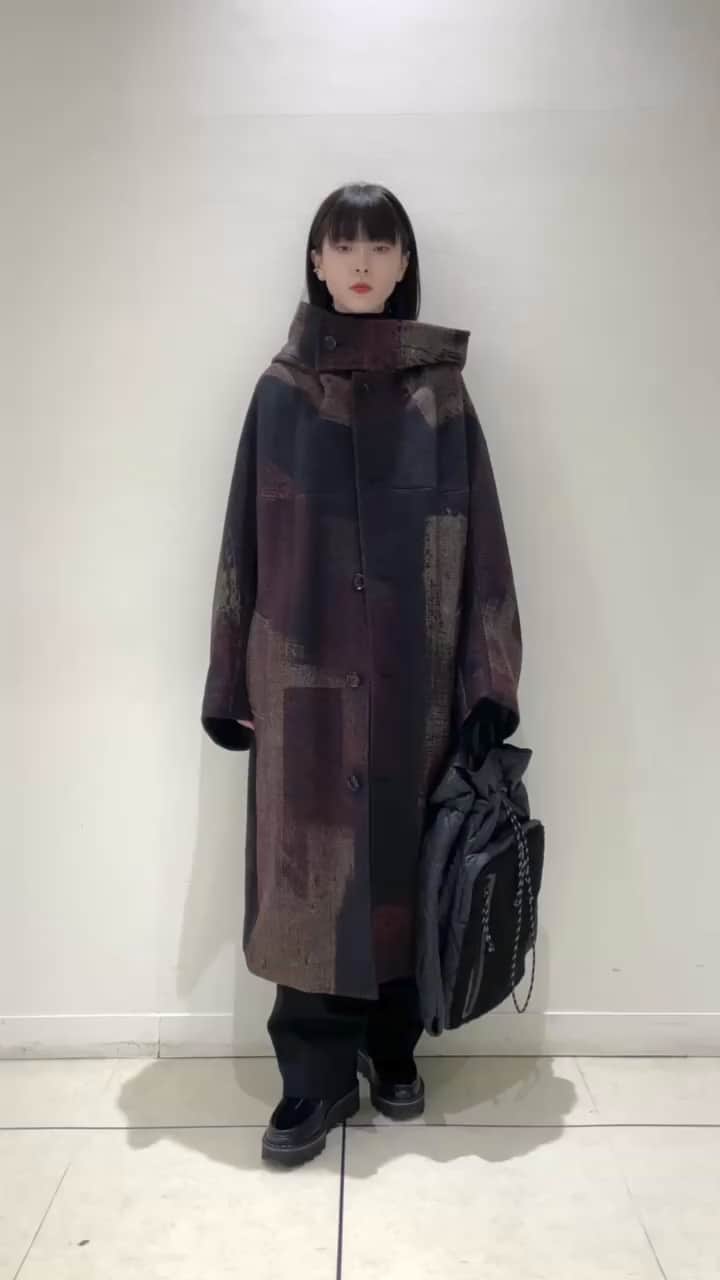 WOOL HERRINGBONE ABSTRACT PRINT COAT(XS Red): Y's｜THE SHOP YOHJI