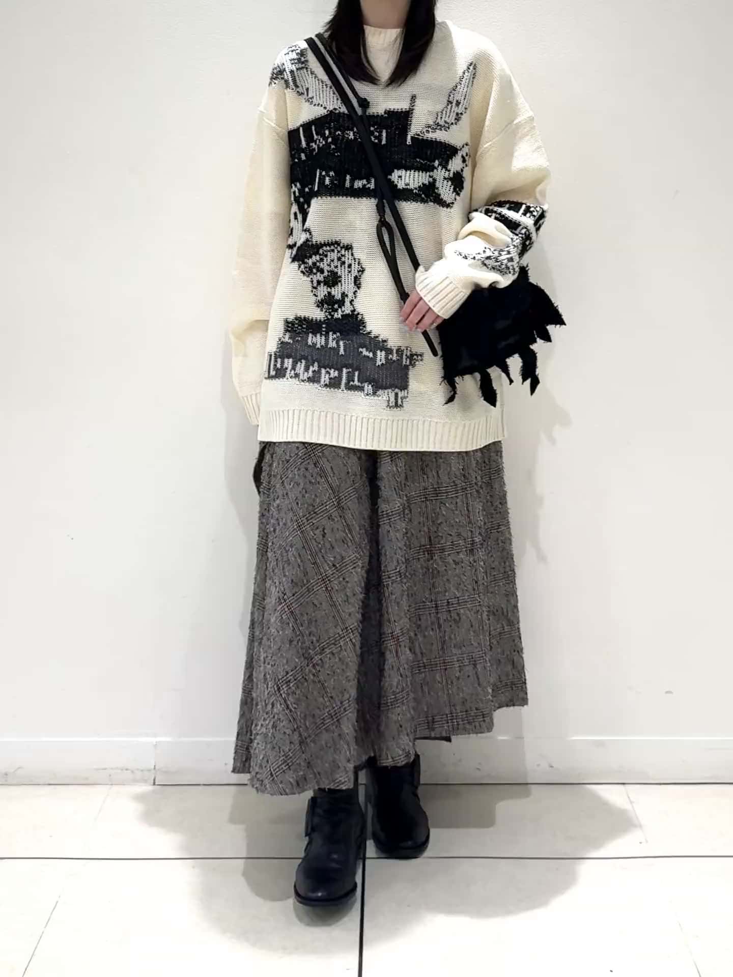 m-008 y's ヨウジ　ヤマモト　ニットスカート　モード ヨウジヤマモト ファムYohji Yamamoto FEMME ウール切替デザイン